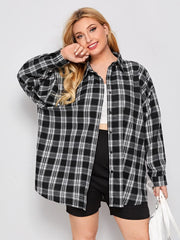 Cotton Relaxed Fit Casual Plaid Print Women Long Shirt-3290