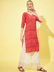 Cotton Bandhani Printed Long Women Straight Kurta-3316