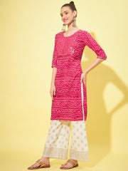 Cotton Bandhani Printed Long Women Straight Kurta-3316