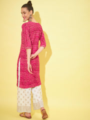 Cotton Bandhani Printed Long Women Straight Kurta-3317