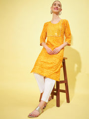 Cotton Bandhani Printed Long Women Straight Kurta-3316