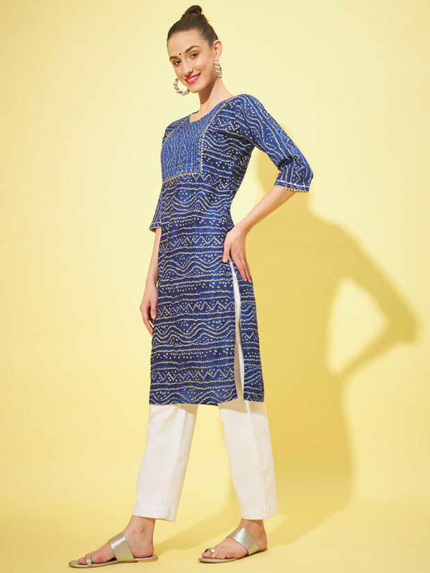 Cotton Bandhani Printed Long Women Straight Kurta-3317