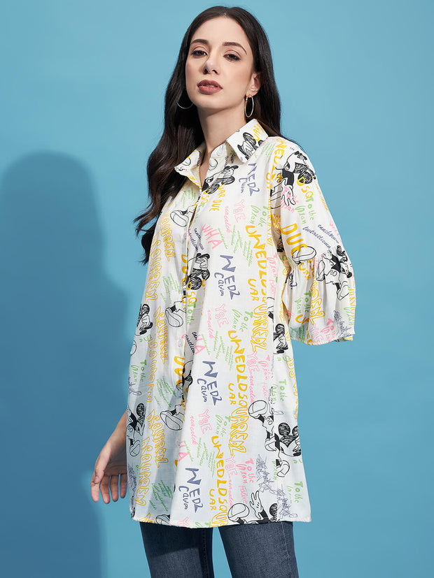 Multicolor Rayon Digital Paper Print Women Long Shirt-3344YN1