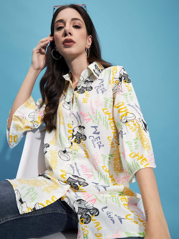 Multicolor Rayon Digital Paper Print Women Long Shirt-3344YN1