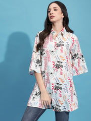 Multicolor Rayon Digital Paper Print Women Long Shirt-3344YN1