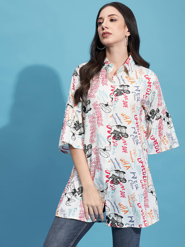 Multicolor Rayon Digital Paper Print Women Long Shirt-3347GN4