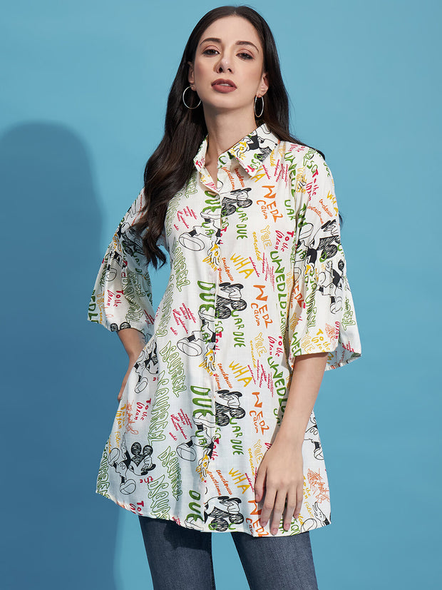 Multicolor Rayon Digital Paper Print Women Long Shirt-3344YN1