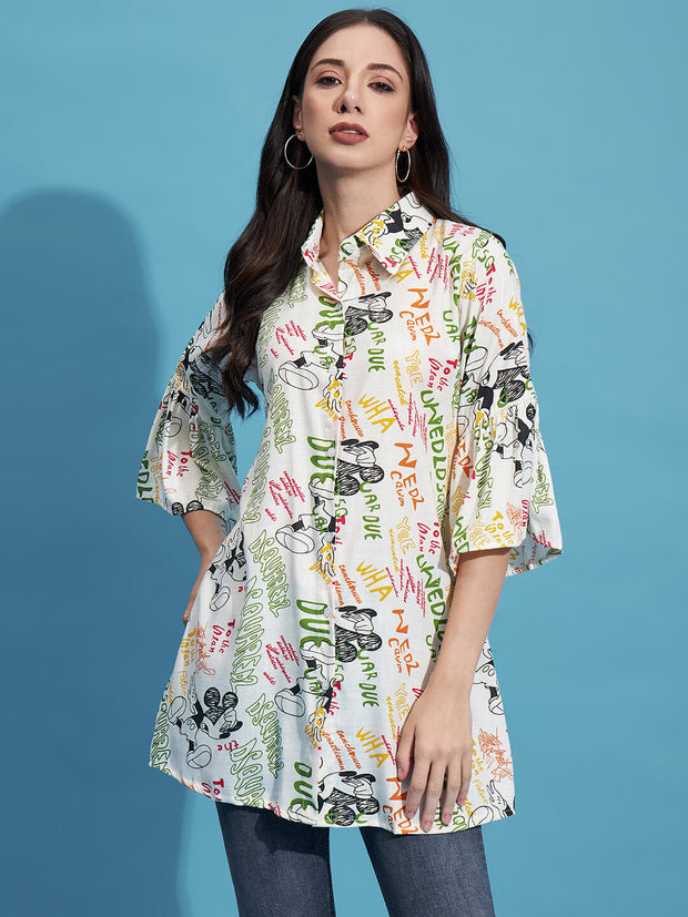 Multicolor Rayon Digital Paper Print Women Long Shirt-3347GN4