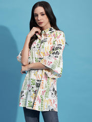 Multicolor Rayon Digital Paper Print Women Long Shirt-3347GN4