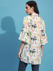 Multicolor Rayon Digital Paper Print Women Long Shirt-3346GN3