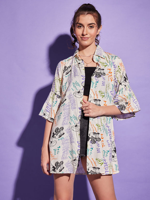 Multicolor Rayon Digital Paper Print Women Long Shirt-3344YN1