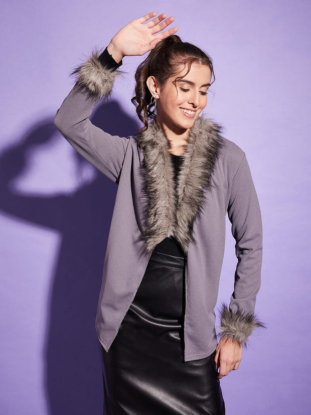 Jacket Style Women Fur Neck Collar Winter Shrug-3357