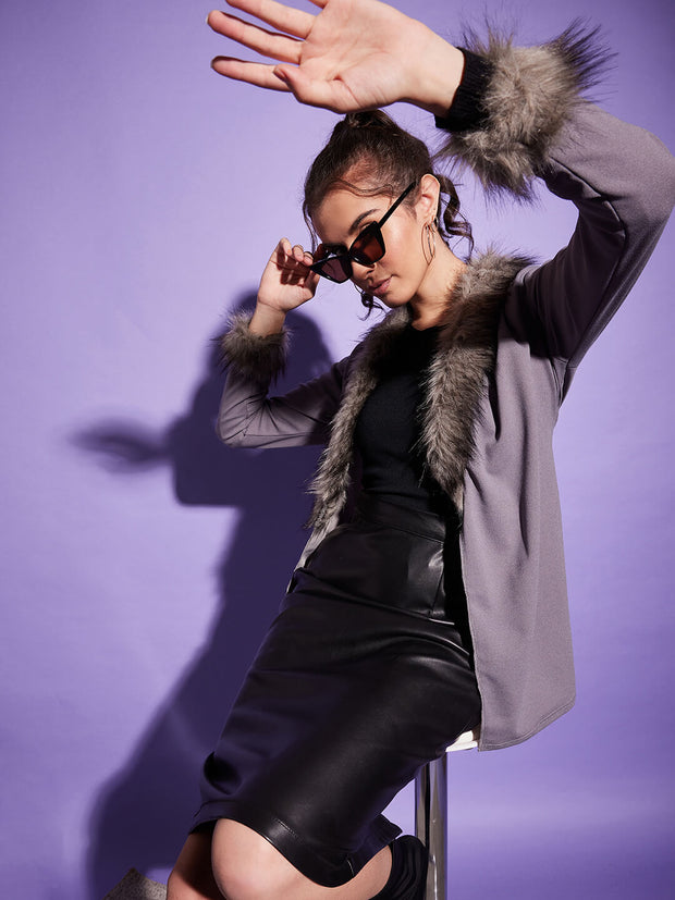 Jacket Style Women Fur Neck Collar Winter Shrug-3356