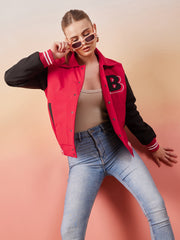 Long Sleeve Buttoned Women Varsity Jacket-3363