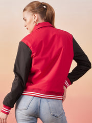 Long Sleeve Buttoned Women Varsity Jacket-3366