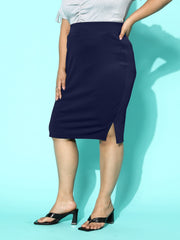 Solid Knee Length Plus Size Side Slit Women Pencil Skirt-3376-3376