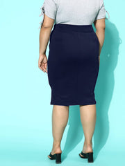 Solid Knee Length Plus Size Side Slit Women Pencil Skirt-3376-3376