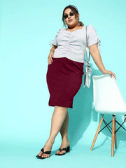 Solid Knee Length Plus Size Side Slit Women Pencil Skirt-3375-3376