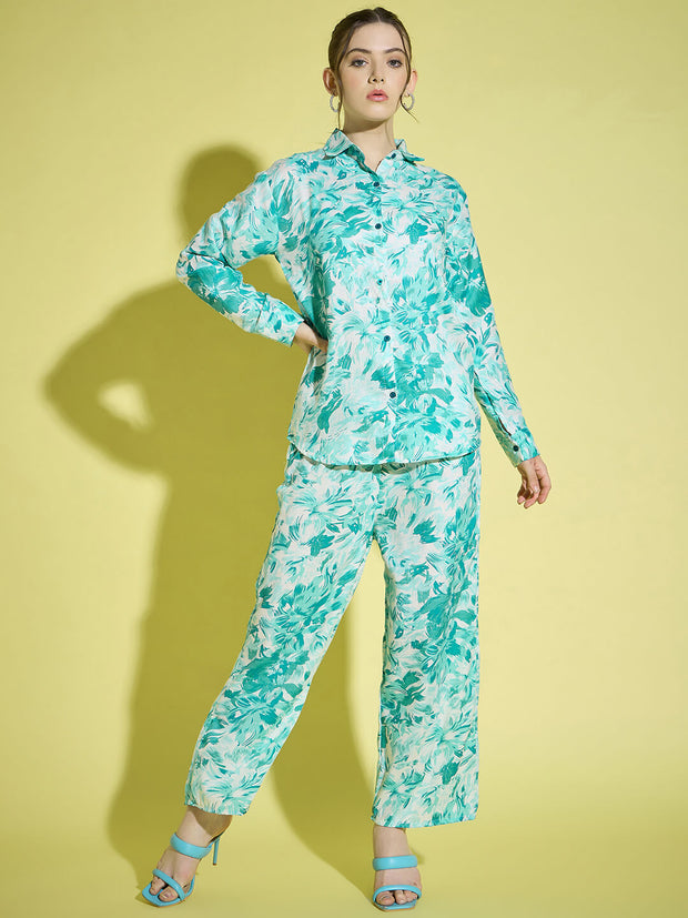 Floral Printed Rayon Women's Co-Ord Set |2 Piece Dress |Shirt Pant Set-3384-3384