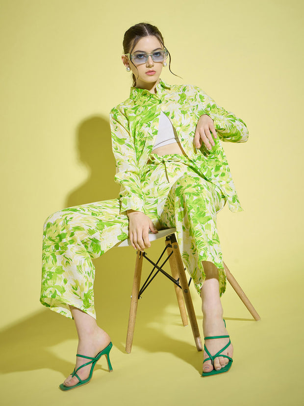 Floral Printed Rayon Women's Co-Ord Set |2 Piece Dress |Shirt Pant Set-3381-3384