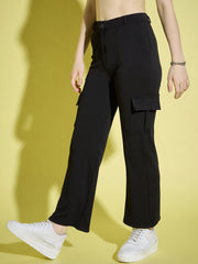 Straight Fit Full Length Solid Cargo Pant | Women Casual Pant-3390-3390