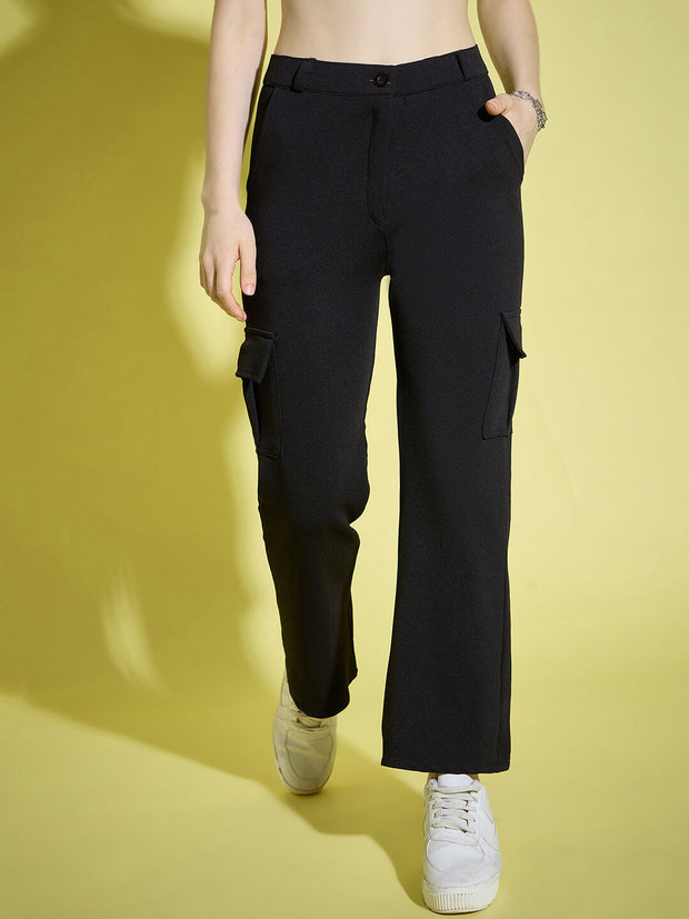 Straight Fit Full Length Solid Cargo Pant | Women Casual Pant-3389-3390