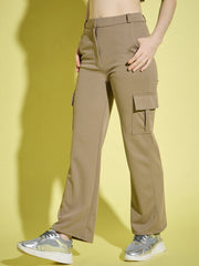 Straight Fit Full Length Solid Cargo Pant | Women Casual Pant-3388-3390