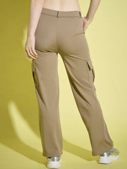 Straight Fit Full Length Solid Cargo Pant | Women Casual Pant-3390-3390