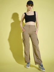 Straight Fit Full Length Solid Cargo Pant | Women Casual Pant-3389-3390