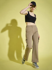 Straight Fit Full Length Solid Cargo Pant | Women Casual Pant-3388-3390