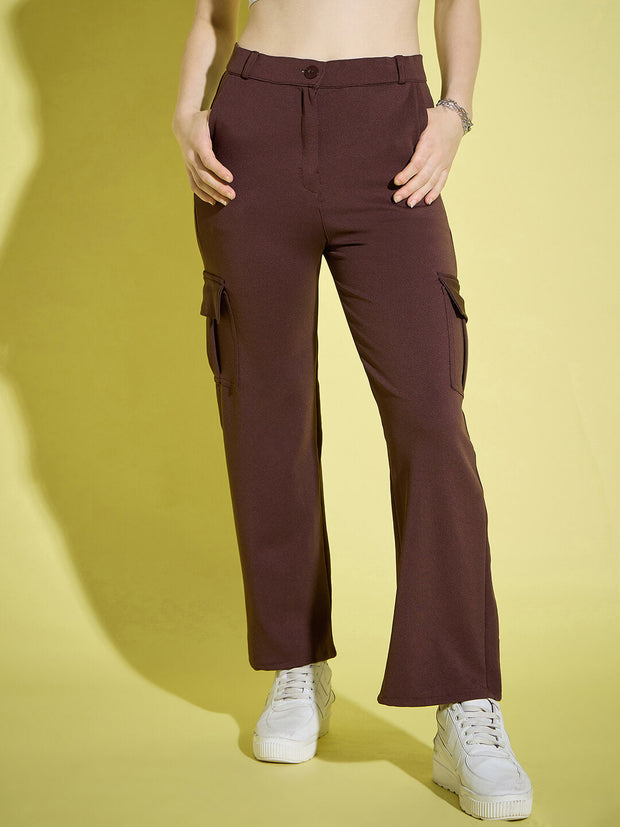 Straight Fit Full Length Solid Cargo Pant | Women Casual Pant-3390-3390