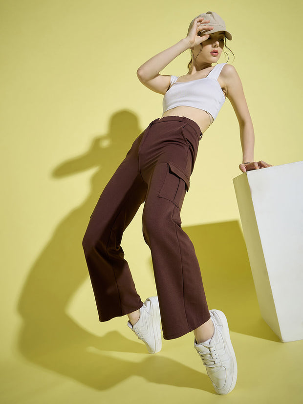 Straight Fit Full Length Solid Cargo Pant | Women Casual Pant-3388-3390