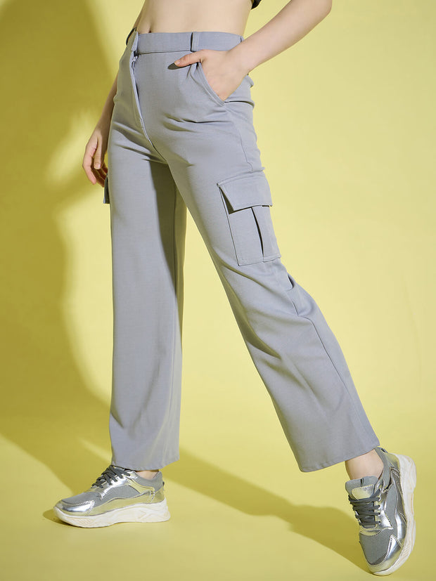 Straight Fit Full Length Solid Cargo Pant | Women Casual Pant-3389-3390