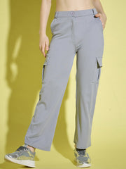 Straight Fit Full Length Solid Cargo Pant | Women Casual Pant-3386-3390