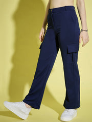 Straight Fit Full Length Solid Cargo Pant | Women Casual Pant-3388-3390