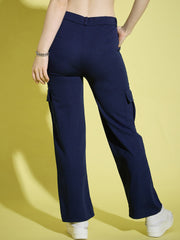 Straight Fit Full Length Solid Cargo Pant | Women Casual Pant-3386-3390