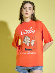 Cotton Oversized Baggy Fit Drop Shoulder Half Sleeve Women T-Shirts-3400-3400