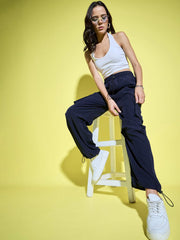 Women Loose Fit Parachute Trousers | High Waist Cargo Trouser Pant-3443-3443