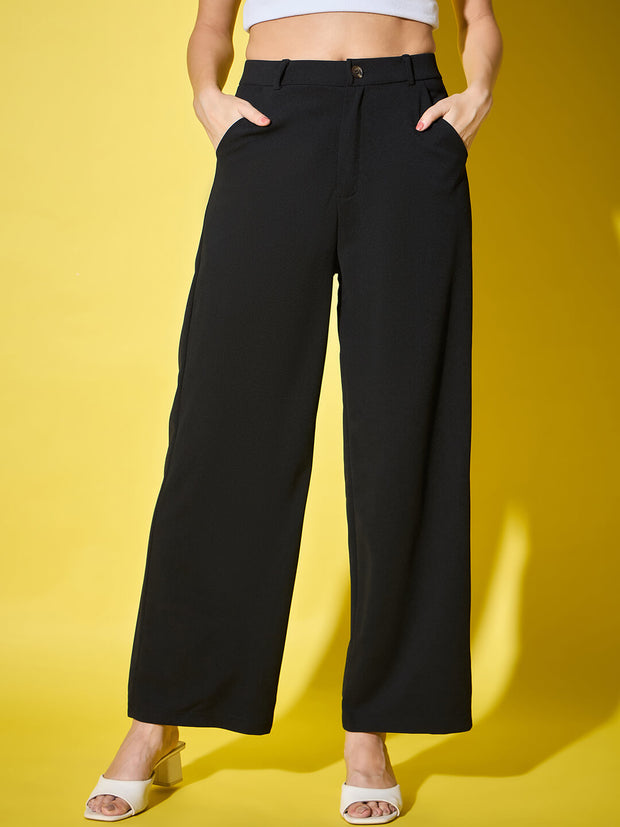 Full Length Black Solid Straight Fit Women’s Formal Trouser Pant-3454
