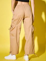 Adjustable Tie-Side Cargo Pockets Cotton Blend Solid Women’s Cargo Pants-3458-3458