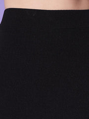 Elegant Black High-Waist Polyester Women’s Pencil Skirt with Side Slit-3522