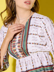 Women's Long Top Tribal Printed Polyester Tunic with Flared Sleeves-3534-3534