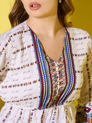 Women's Long Top Tribal Printed Polyester Tunic with Flared Sleeves-3534-3534