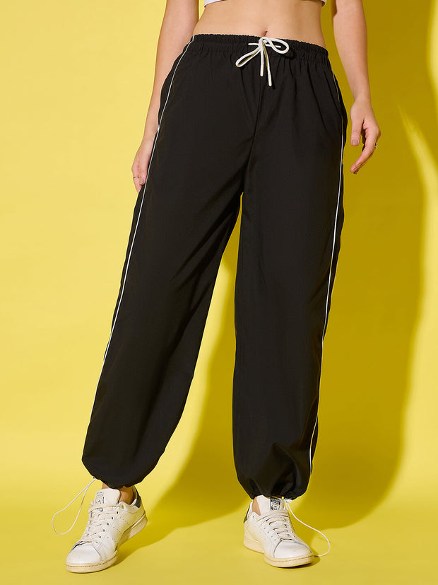 Women's Polyester Jogger Track Pants with Ankle Drawstring and Dual contrast piping-3538-3538