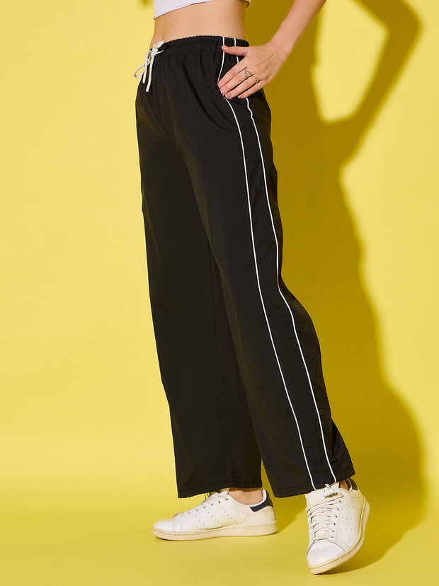 Women's Polyester Jogger Track Pants with Ankle Drawstring and Dual contrast piping-3538-3538