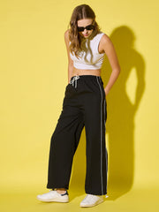 Women's Polyester Jogger Track Pants with Ankle Drawstring and Dual contrast piping-3538-3538