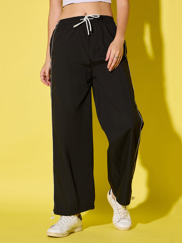 Women's Polyester Jogger Track Pants with Ankle Drawstring and Dual contrast piping-3538-3538