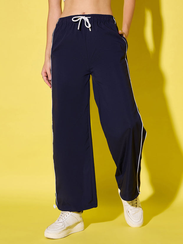 Women's Polyester Jogger Track Pants with Ankle Drawstring and Dual contrast piping-3538-3538