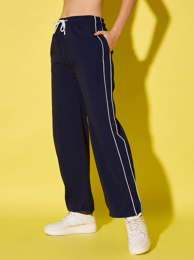 Women's Polyester Jogger Track Pants with Ankle Drawstring and Dual contrast piping-3538-3538
