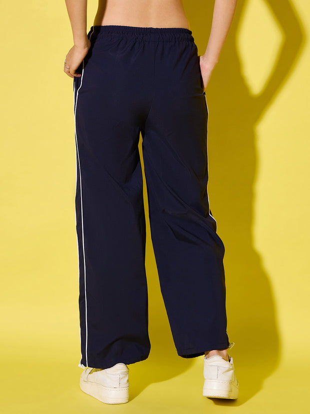 Women's Polyester Jogger Track Pants with Ankle Drawstring and Dual contrast piping-3538-3538